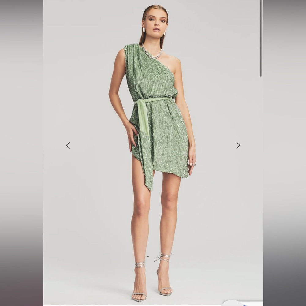 Retrofete Green ELLA sequins short one shoulder dress